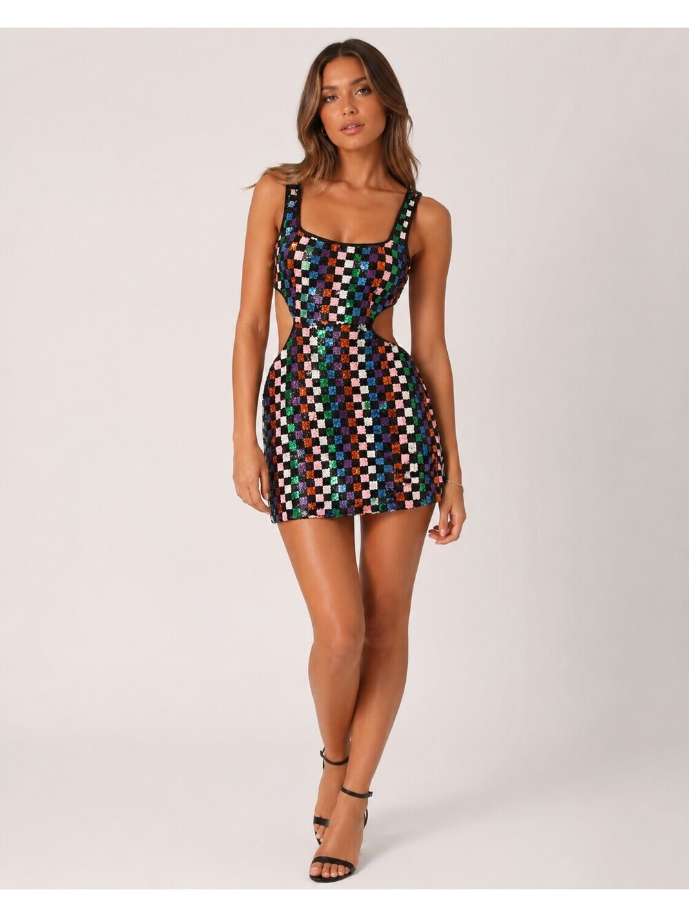 Nasty Gal Multicolor Checkerboard Sequin Cutout Mini Dress US 6